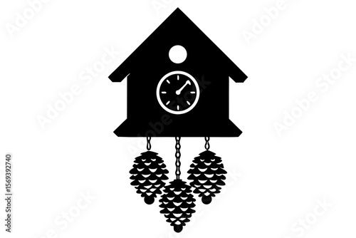 Vintage Cuckoo Clock with Pine Cones Silhouette