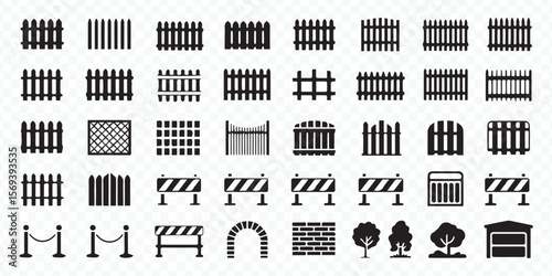 high-quality fence and barrier icon collection with vector designs for architectural, construction and landscaping