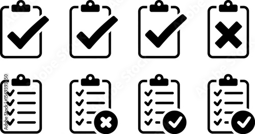 Vector checklist icon set check mark and cross symbols for task management and survey form design 100 chars