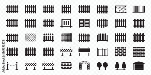 comprehensive vector icon pack featuring fence barrier gate and perimeter designs for security, property and garden