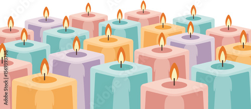 Collection of Colorful Square Candles with Flames