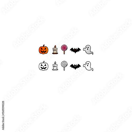 Minimal Halloween Vector Doodle Set Collection