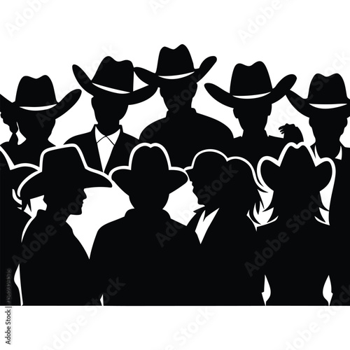 A Silhouette of a Large Group Wearing Cowboy Hats in an Organized Pattern Forming a Stylish Design and Background