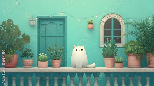 Cat rests with plants around
