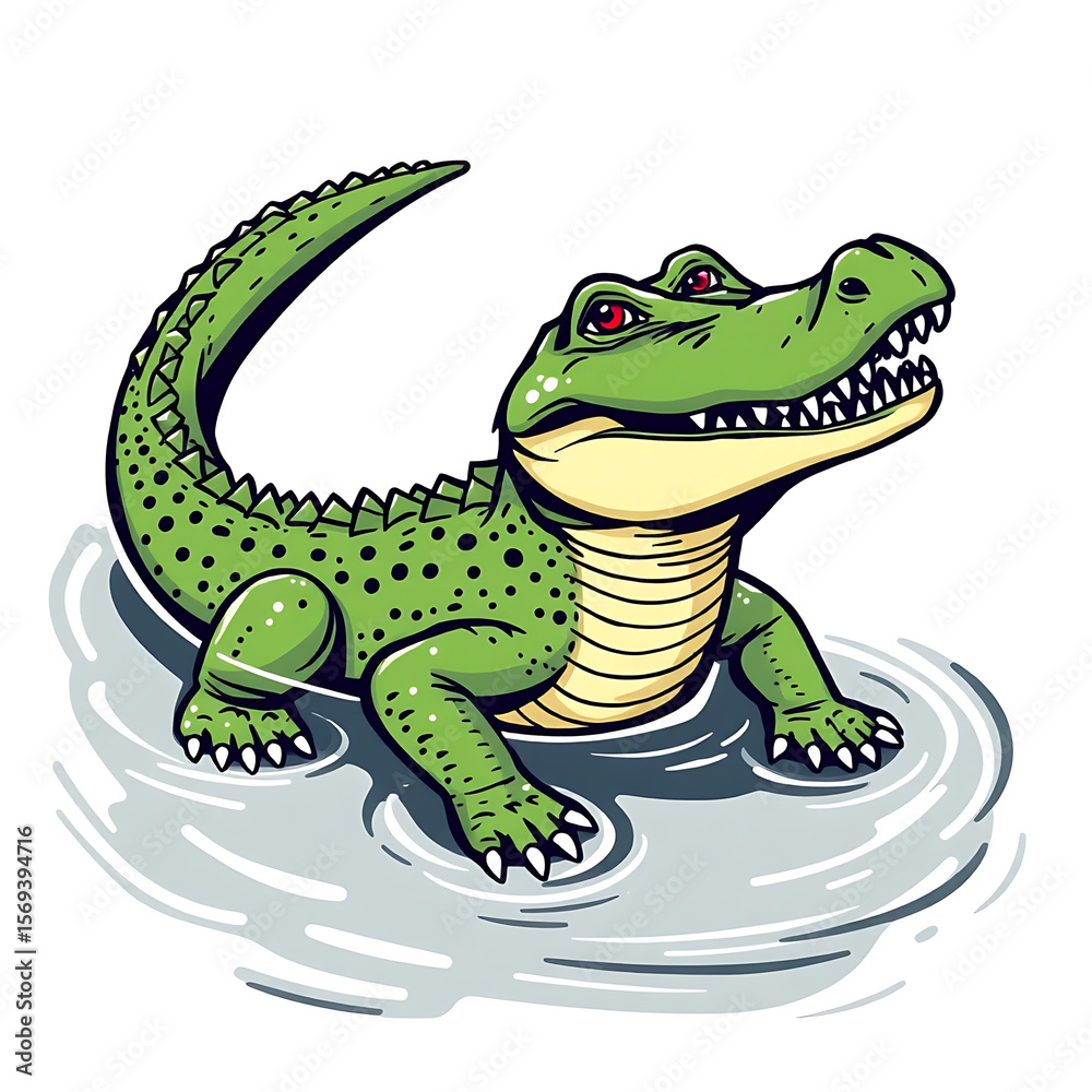 Naklejka premium Playful Crocodile – Friendly Cartoon Reptile with Big Personality