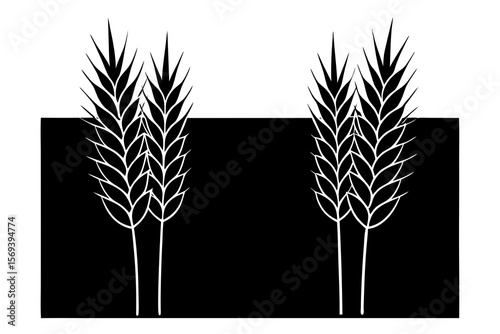 Black and White Wheat Icon – Dual Grain Vector Emblem Design
