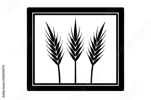 Framed Wheat Icon – Black Grain Crop Vector Design