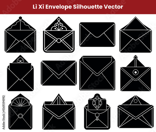 Lì Xì Envelope Silhouettes Ornate Red Envelope Graphics for Lunar New Year