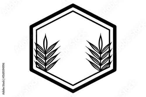 Hexagon Wheat Emblem – Minimal Line Vector Agriculture Badge