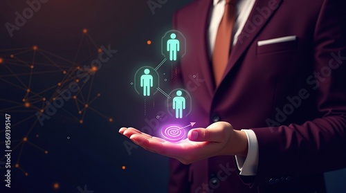 Hand Holding Hologram Target with Connected People Icons