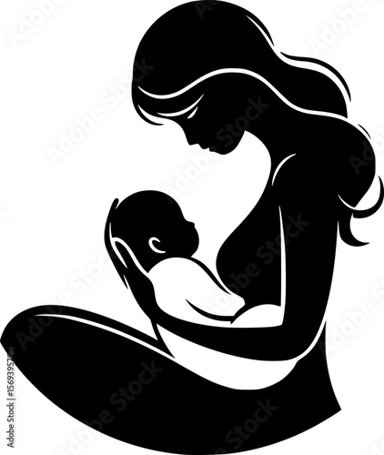 mother gently rocking a baby to sleep, soft and soothing minimalist vector art
