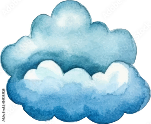 Vector watercolor painted cloud. Hand drawn design elements isolated on white background.