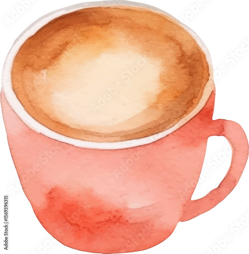 Watercolor painted coffee cup. Hand drawn design element isolated on white background.