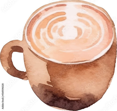 Watercolor painted coffee cup. Hand drawn design element isolated on white background.