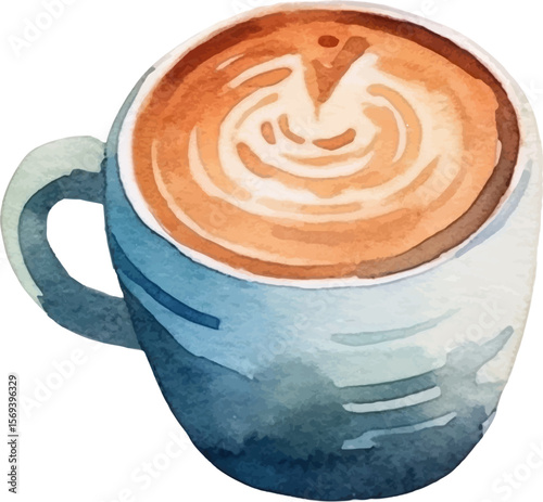 Watercolor painted coffee cup. Hand drawn design element isolated on white background.