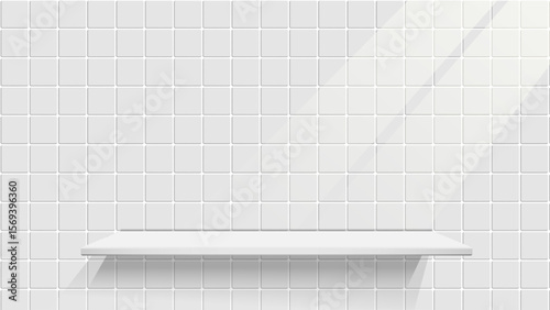 White shelf empty minimalist modern clean square tile wall interior background bright