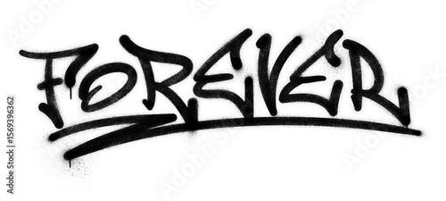 Word ‘Forever’ written in graffiti spray paint lettering isolated on transparent background