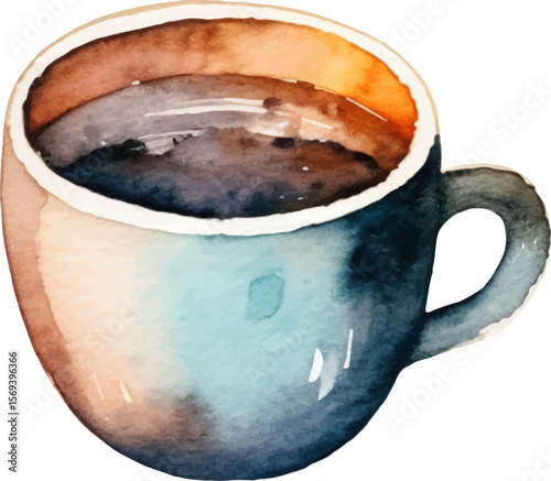 Watercolor painted coffee cup. Hand drawn design element isolated on white background.