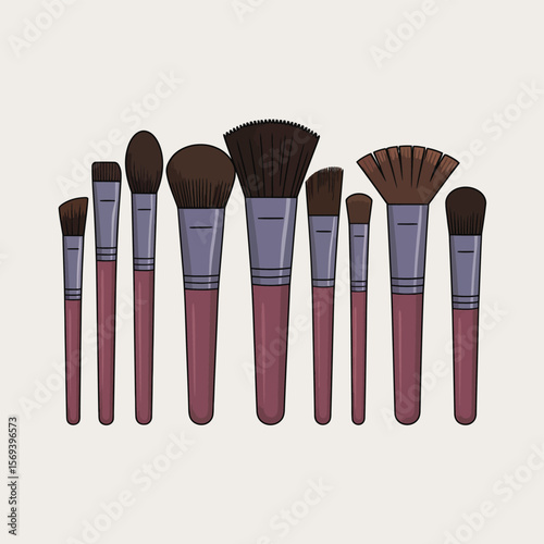 Various Makeup Brushes Set Illustration