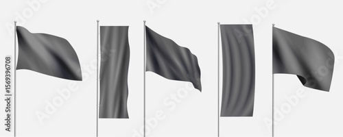Black empty waving flag template vector set