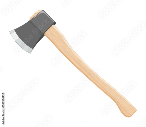 Axe isolated on white background. ax for chopping wood with steel blade attached at a right angle to a wooden handle. Metal woodcutter with handle made of wood. Vector illustration, Flat design.