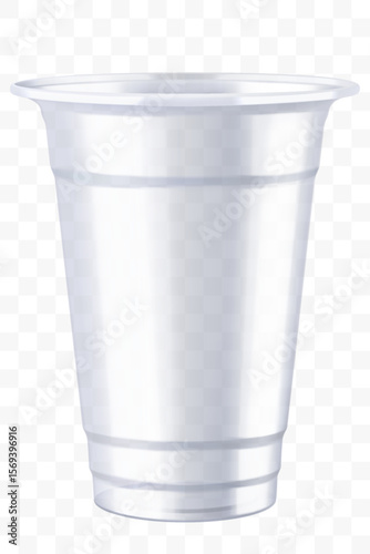 Disposable plastic cup isolated on transparent background. Transparent glossy cup for cold drinks such as soda, sparkling water, soft and alcoholic drinks, beer. Mock up