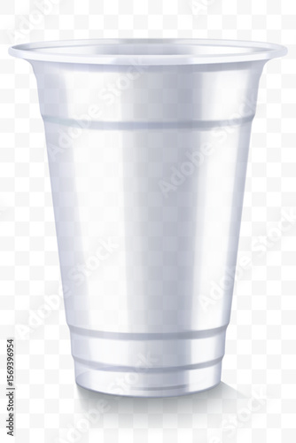 Disposable plastic cup isolated on transparent background. Transparent glossy cup for cold drinks such as soda, sparkling water, soft and alcoholic drinks, beer. Mock up