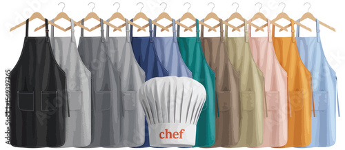 Collection of Colorful Chef Aprons on Hangers