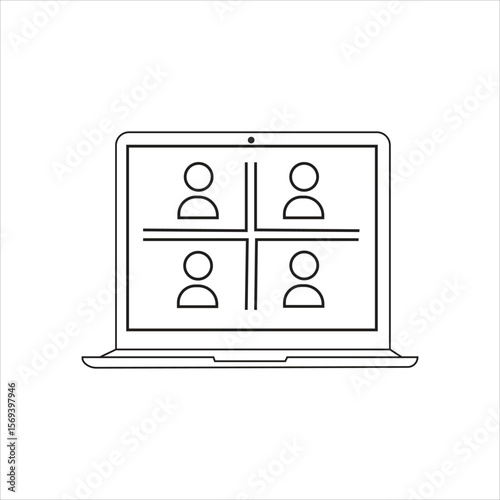 Laptop screen showing group video call with multiple participants representing virtual meeting online collaboration digital communication or remote work concept