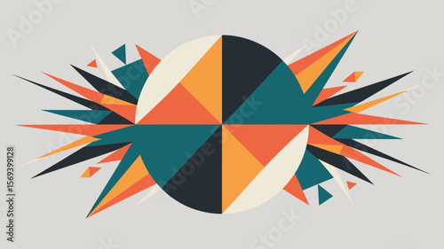 Geometric design featuring a central circle with radiating triangles in a modern abstract style