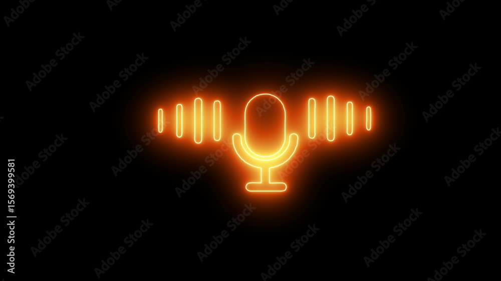 Glowing neon mic icon. microphone icon with neon voice recording and podcast mic microphone button icon animated video