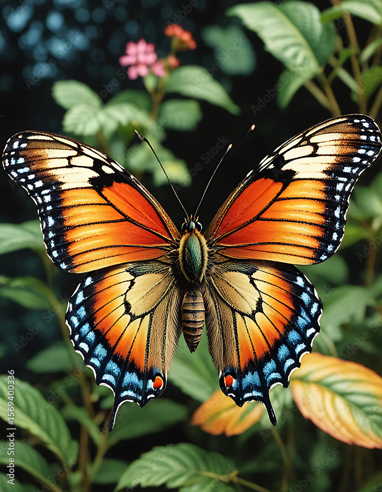 Fototapeta premium Monarch Butterfly on Orange Blossom – Stunning Macro of Nature’s Elegance