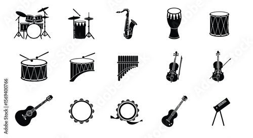 Set of black vector kitchen utensil icons, a food and travel web symbol illustration