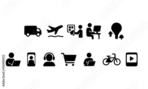 Universal Icons Transportation, Technology, and E-commerce Symbols