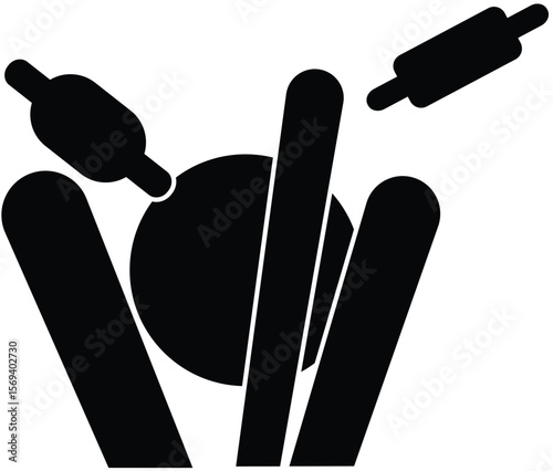 Cricket Wicket Hit, Ball Strikes Stumps and Bails in Motion, vector Illustration
