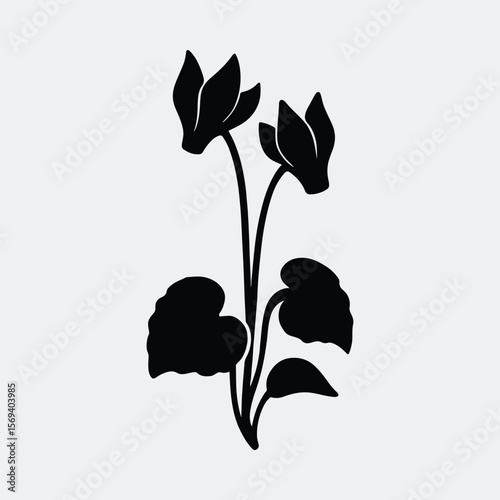 Foto Silhouette cyclamen flower with leaves simple design vector illustration