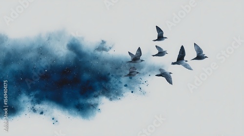 Watercolor birds in flight