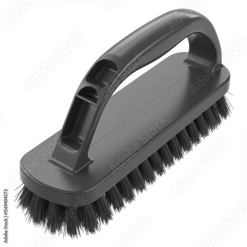 Heavy-duty black scrubbing brush with ergonomic handle for cleaning floors, tiles, and hard surfaces, durable household sanitation tool