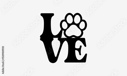 LOVE Dog Paw Vector Typography – Bold Minimalist Pet Lover Lettering Design for Dog Owners, Pet Decor, Veterinary Clinics