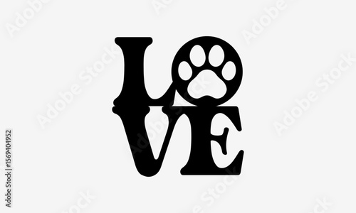 LOVE Dog Paw Vector Typography – Bold Minimalist Pet Lover Lettering Design for Dog Owners, Pet Decor, Veterinary Clinics