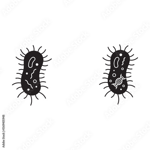 Bacteria Icon set in black filled and line