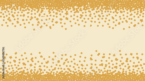 A light beige background with golden dots and shapes arranged in a scattered pattern on the top and bottom