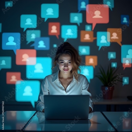 Woman Interacting with Digital Community and Social Media