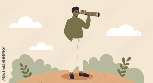 Black silhouette illustration of one person, a soldier with a weapon, in a forest