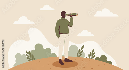 Black silhouette illustration of one person, a soldier with a weapon, in a forest