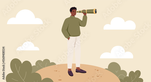 One black silhouette of a businessman holding a gun with a desert cactus in the background vector illustration concept