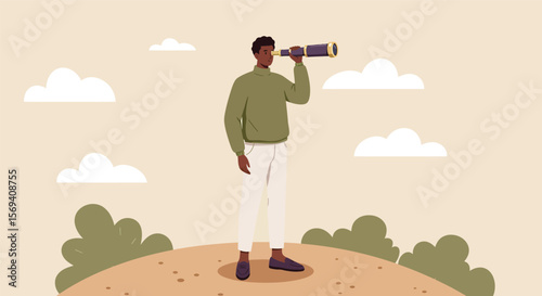 One black silhouette of a businessman holding a gun with a desert cactus in the background vector illustration concept