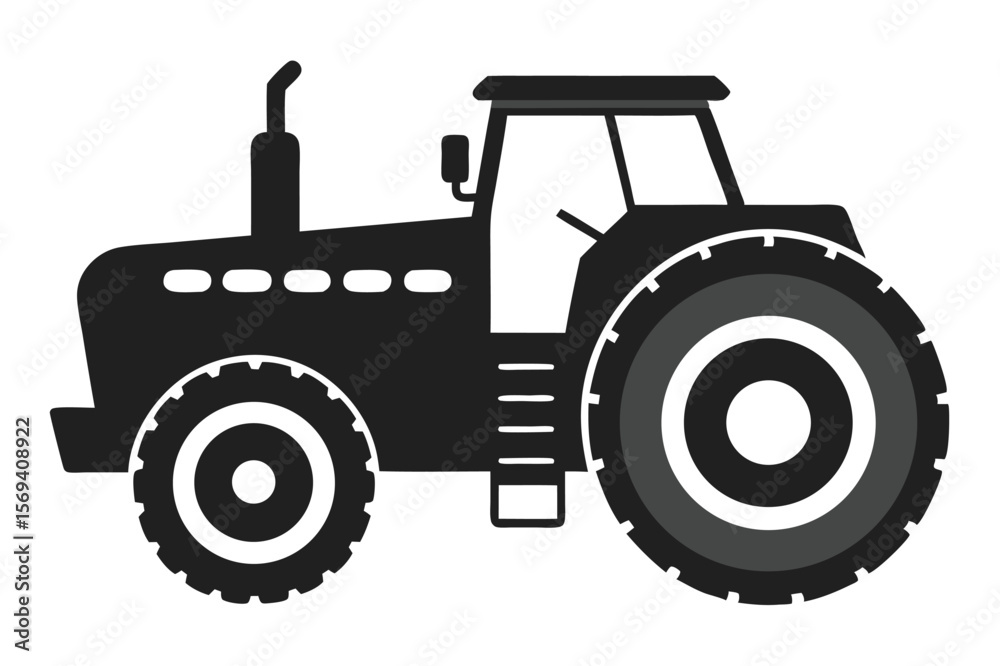 Obraz premium Black tractor with large wheels is positioned on a transparent white background