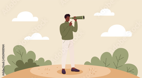 One black silhouette of a businessman holding a gun with a desert cactus in the background vector illustration concept