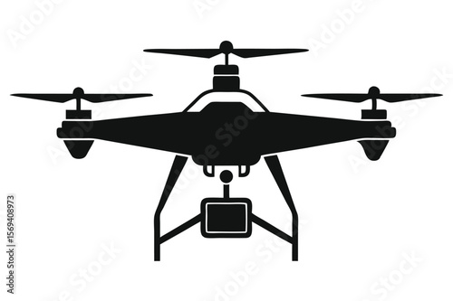Drone silhouette showcases a detailed quadcopter with precise engineering, perfect for various aerial applications on transparent background